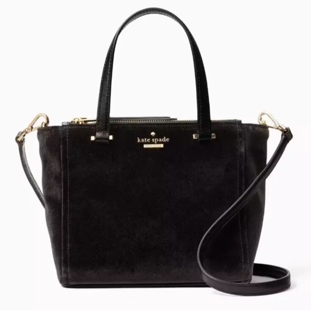 Kate Spade black velvet Kona crossbody handbag small NEW purse shoulder bag